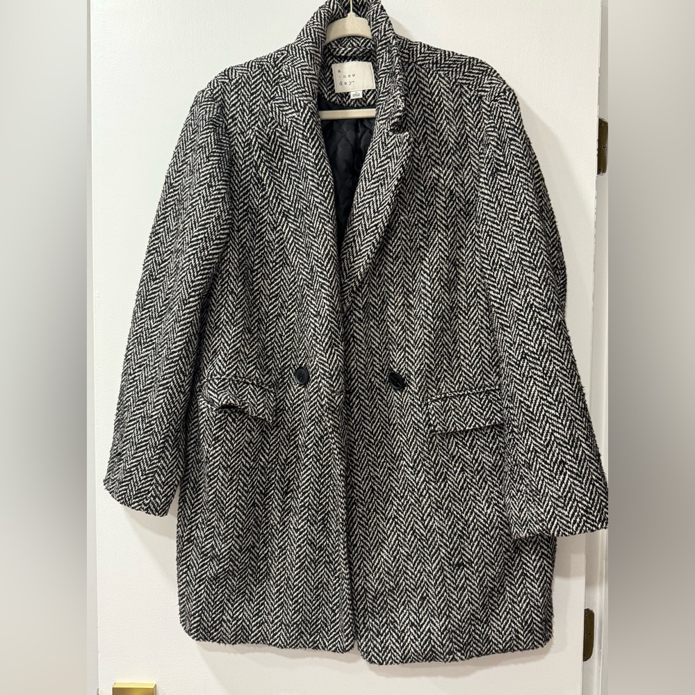 a new day Black and White Pea Coat